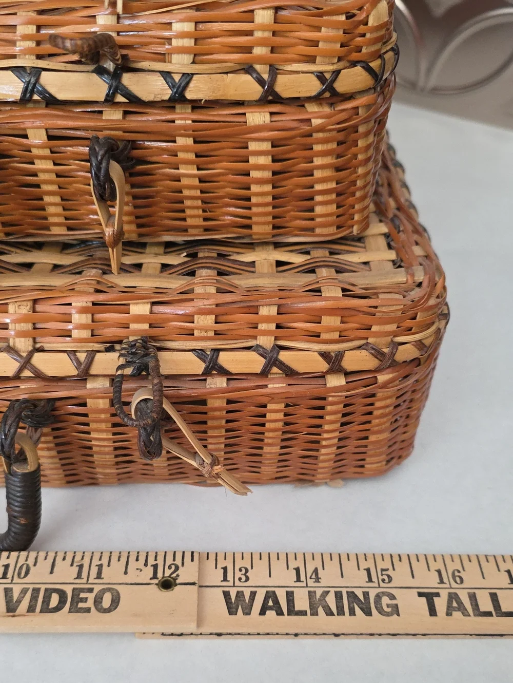 Vintage Nesting Wicker Rattan Suitcases Storage Baskets - Made in Philippines